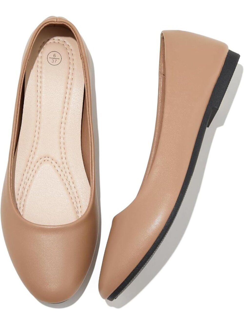 Women's Taupe PU Leather Non Slip Low Heel Slip on Ballet Loafer Flat Shoes